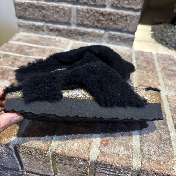 BIRKENSTOCK Papillio Daytona Shearling Teddy Sandals Black 37 / 6 US - Picture 6 of 16